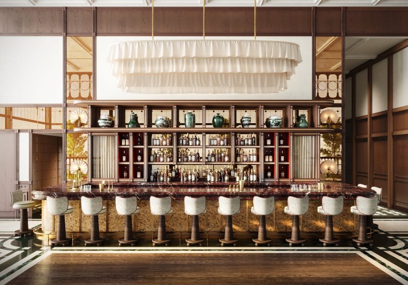 Elegant bar interior at Lu Bar, NoMad Hilton Singapore.