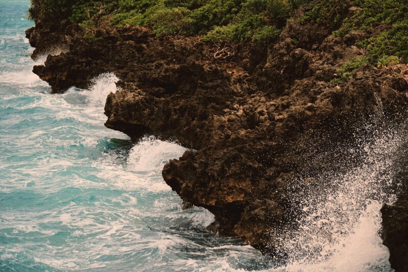 Waves on cliffs.
